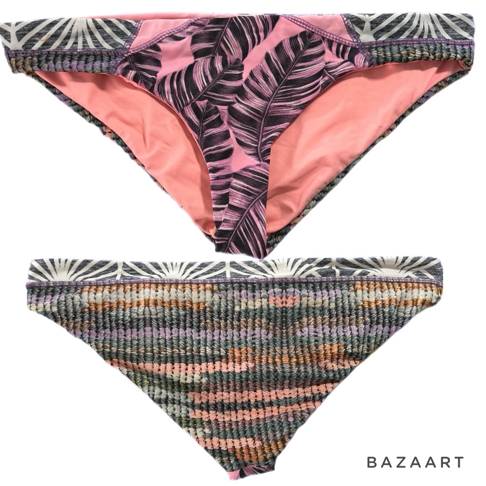 Maaji reversible bikini swimsuit swim bottom cheeky pink palm tree geome